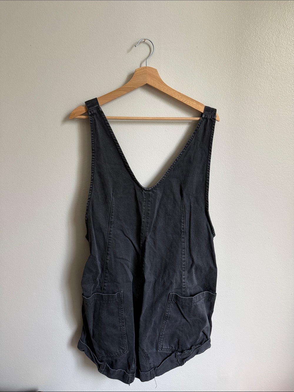 Free People Washed Black Denim V-Neck Romper